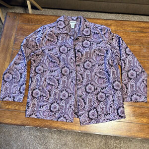 Bon Worth Blazer Suit Coat Womens Medium Purple Paisley‎ Floral Boho Tapestry
